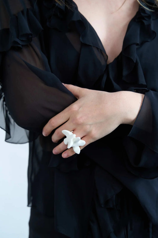 [M Y R N I] porcelain ring with two birds