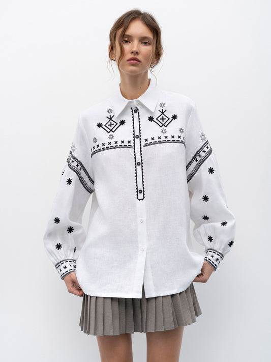White linen shirt with embroidery Tsvit
