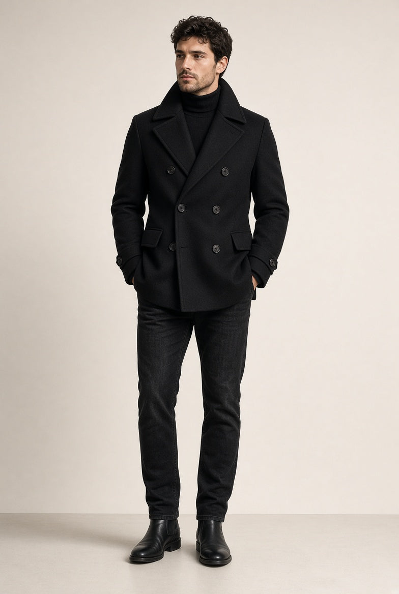 Men’s Black Wool Peacoat