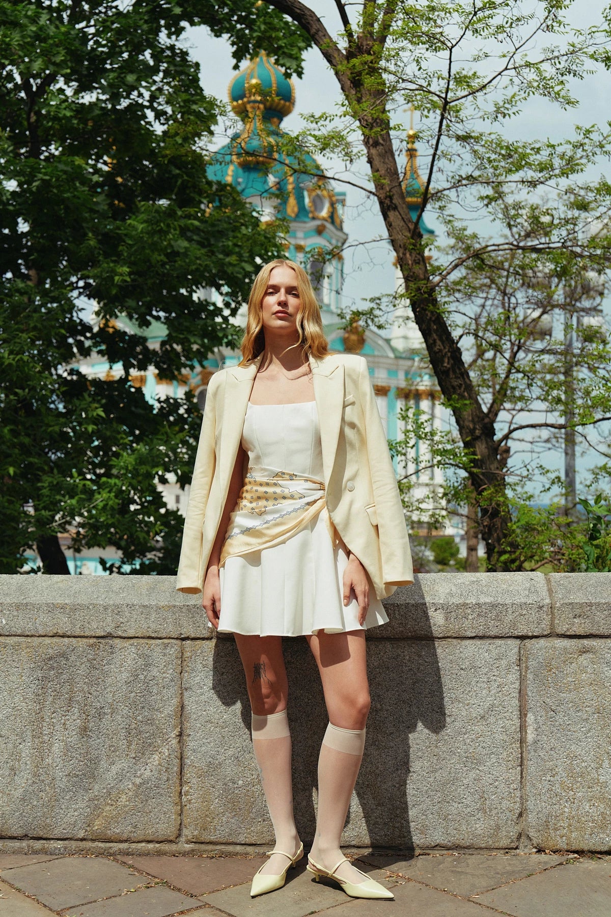 Short cream sundress with viscose