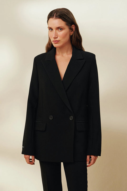 Black double-breasted straight blazer