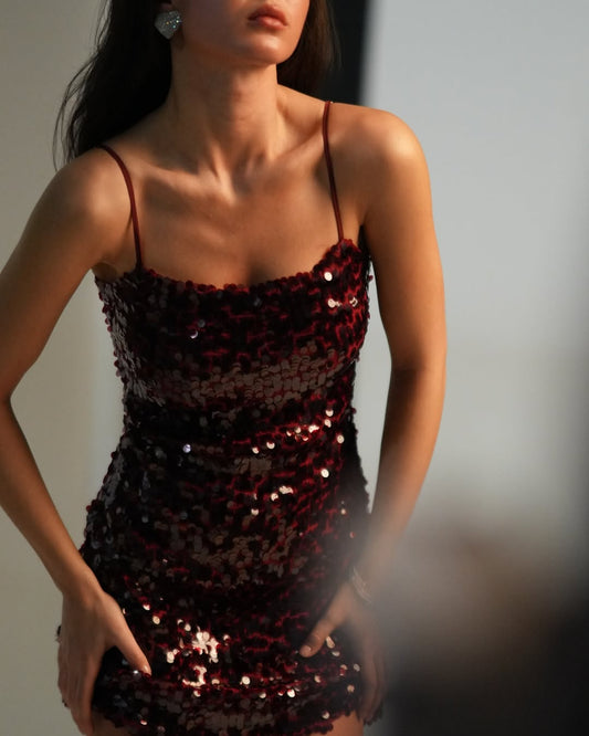 HAILEY - BURGUNDI SEQUIN DRESS