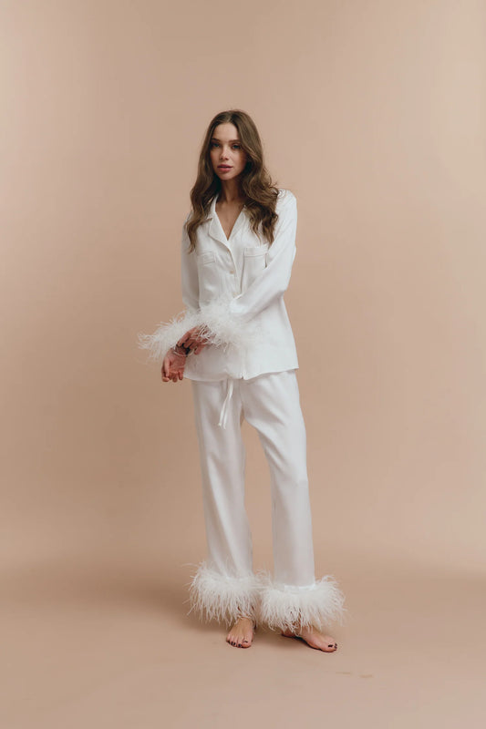 EMILY PJS - WHITE FEATHERS WITH PANTS